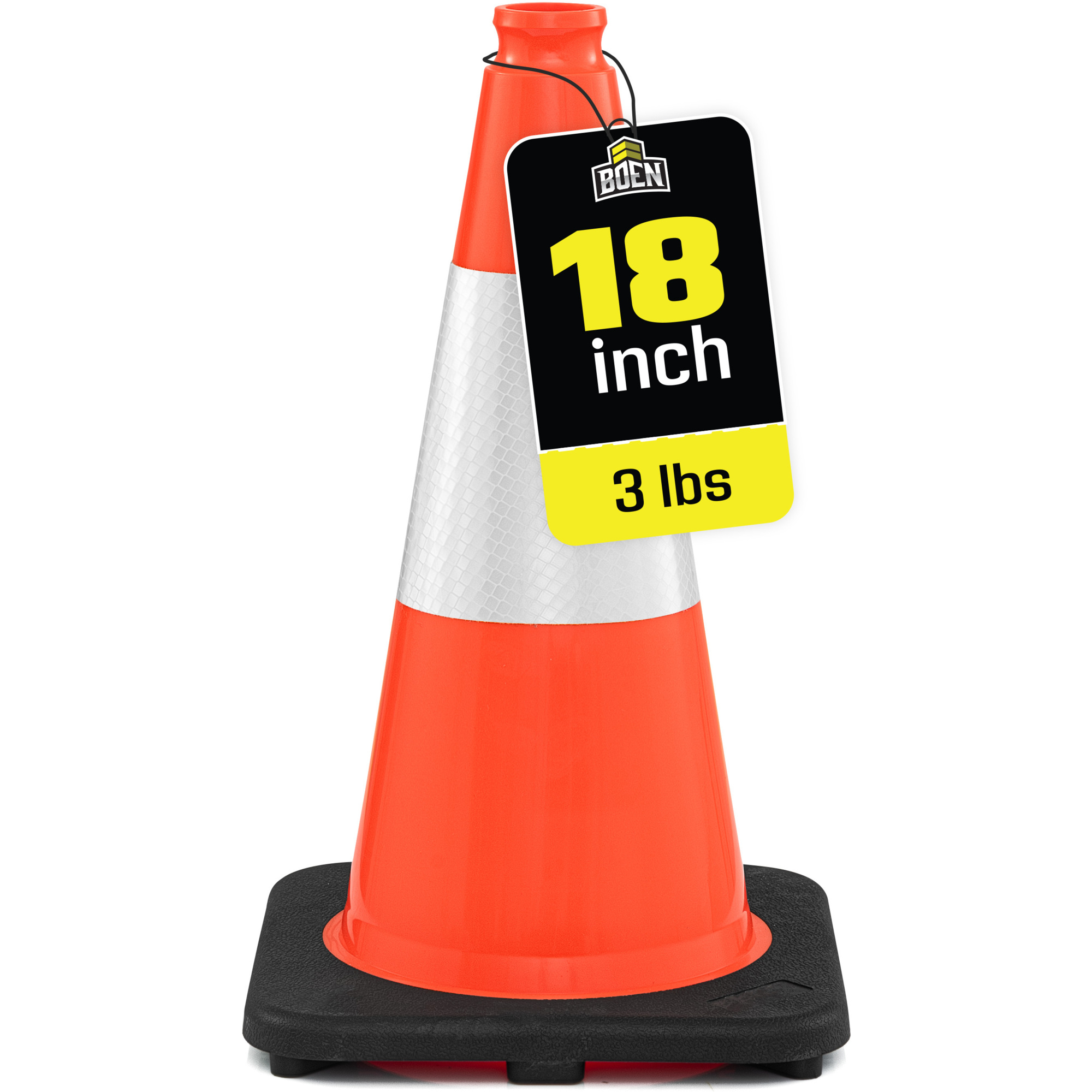 Boen 18 in, Orange Traffic Cone, High-Visibility Safety Cones with Reflective Collar & Heavy-Duty Base for Parking, Events & Traffic Control